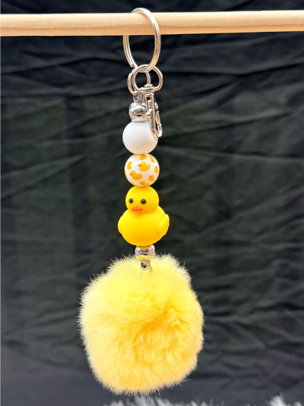 Yellow Duck Drop Pom-Pom Keychain Accessory.